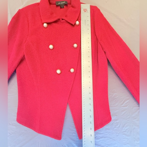 Vintage St John Red Double-Breasted Pearl/Gold Blazer/Jacket 14/Large $1395 - Picture 8 of 13